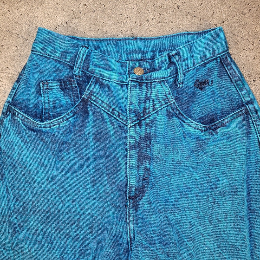 VTG Roper Jeans Womens 5 Turquoise Blue Bareback High Rise Straight Made In USA